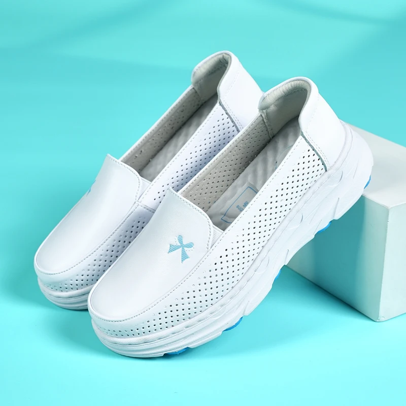 Summer Women's Flat Shoes Outdoor Walking Breathable Platform Nurse Shoes Hollowed Out Casual Single Shoes for Women 34-41