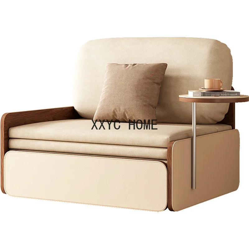 

Cream style single person sofa bed, foldable dual-purpose living room, small unit type lazy person fabric sofa, bedroom function