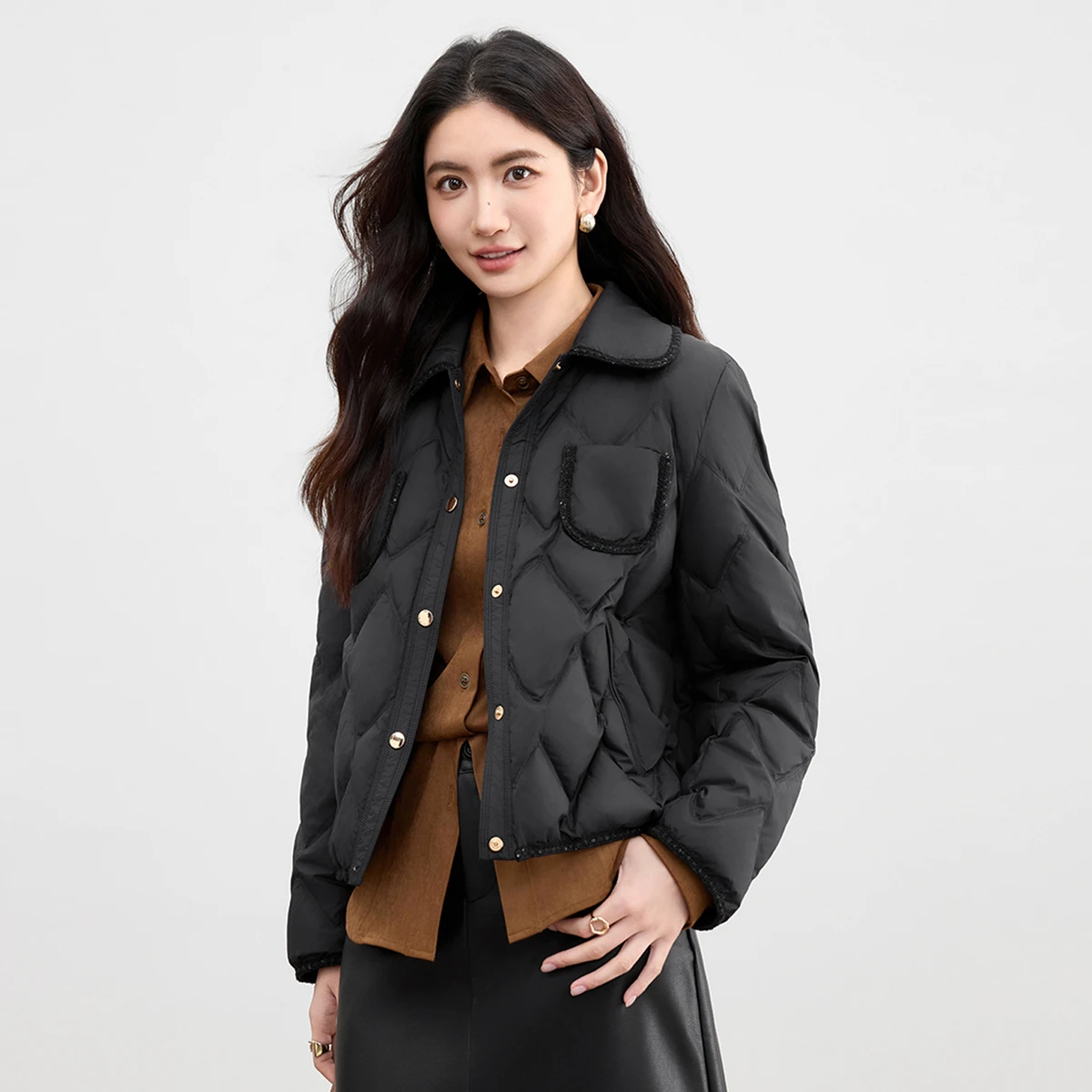 

SENTUBILA Women's Black Down Jackets 2025 Winter Lightweight Warm Outerwear Elegant Fashion Ladies Short Down Coats W54YB2034