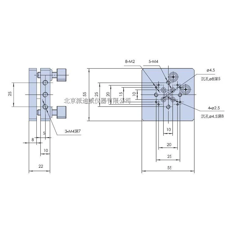 PQ230-5 Two-Axis Tilt Platform, Precise Manual Tilt Stage, With Two Fine Adjusting Screws, Tilt Range: +/- 5 degree