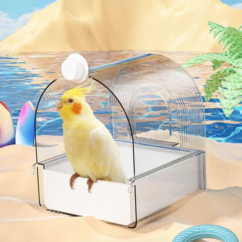 

Clear Parrot Hanging Bathtub Wall Mounted Drawer Bird Bath Cage Detachable Splashproof Bird Shower Box Large Cockatiel Bathtub