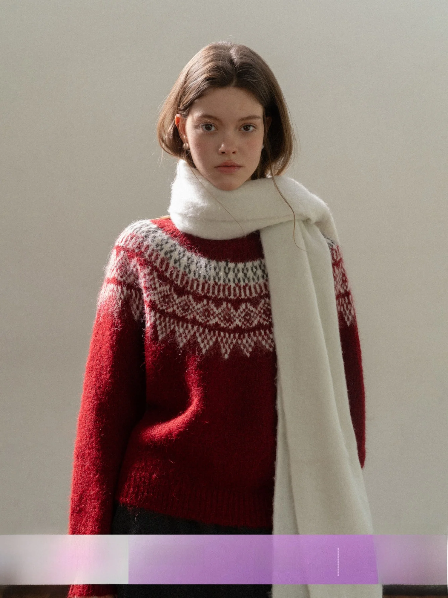 

Red Vintage round Neck Oversized Lazy Knitwear Eggka E25A40645YM Polyester Fiber Long Sleeve Warm Thermal Color Sweater