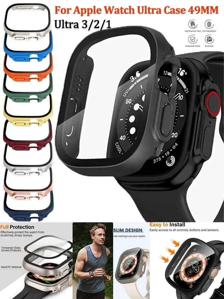 Etui z folią ochronną na ekran do Apple Watch Ultra 3/2 49mm PC Szkło Hartowane Akcesoria do iwatch Series Ultra 49mm Osłona Smartwatcha — zdjęcie 2