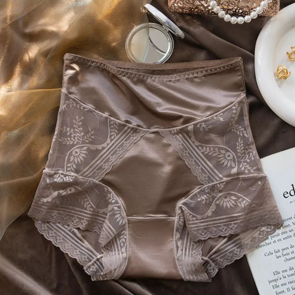 Милые атласные трусики из ледяного шелка, ультратонкие кружевные бесшовные трусы с цветочным принтом, женские трусы, мягкое нижнее белье с высокой талией, женское нижнее белье
