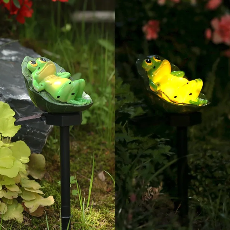 Outdoor Solar Led Lights Resin Frog Statue Solar Lawn Lamp Waterproof Stake Lights For Gardens Balconies Home Decoration