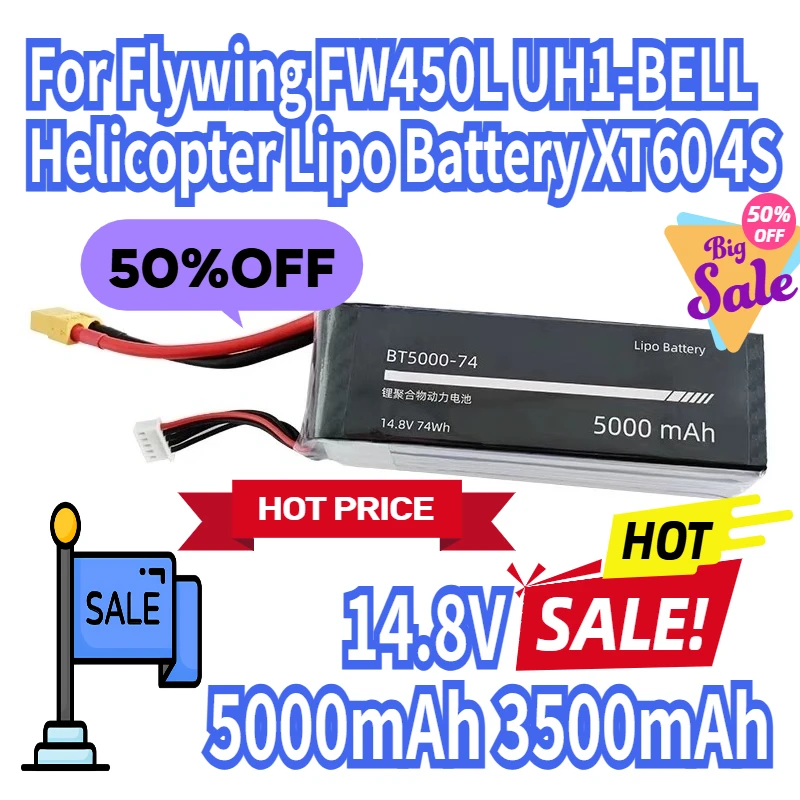 

4S For Flywing FW450L UH1-BELL Helicopter 5000mAh 3500mAh Lipo Battery 14.8V XT60