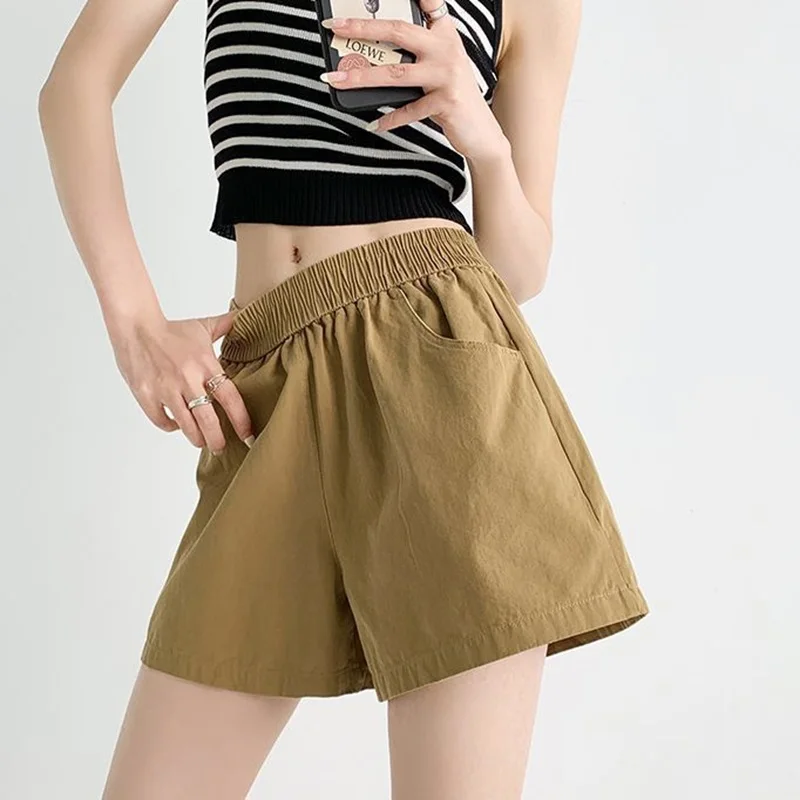 Pure Cotton Summer Thin Shorts Women Out Wear Korean Sports Shorts Wide Leg Pants Short Femme Trend