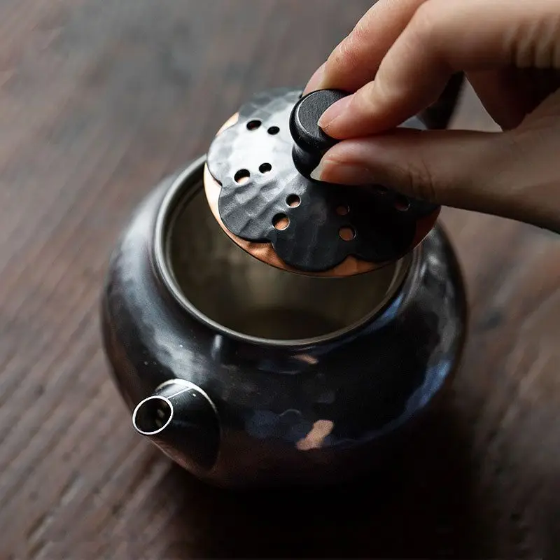 Hollow hammer mesh pattern oolong teapot Japanese handmade household filter tea copper pot