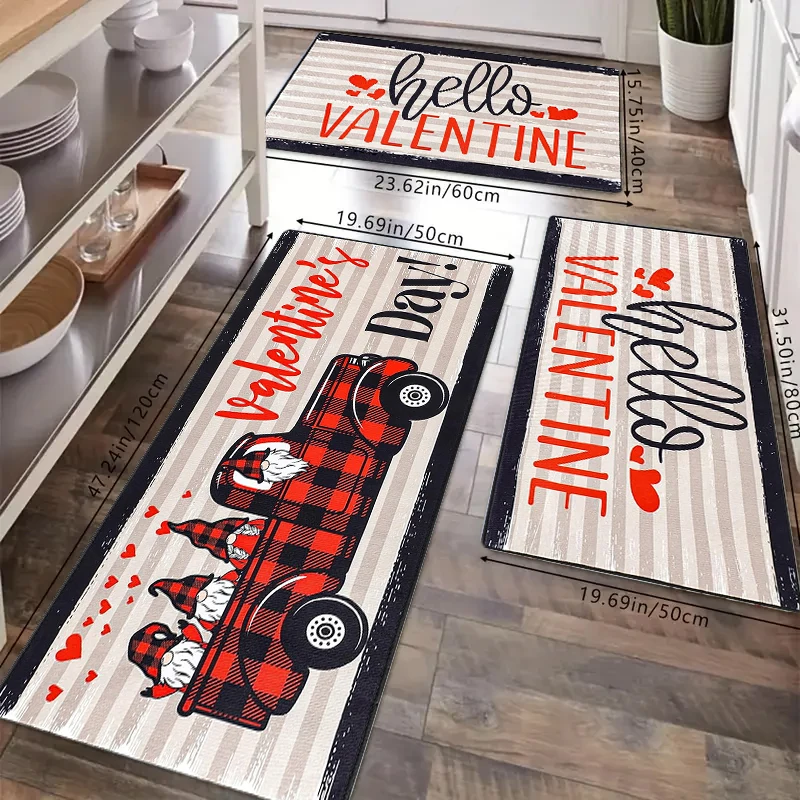 

Valentine's Day Themed Flannel Kitchen Rug Washable Floor Decoration for Bedroom Entrance Dining Room