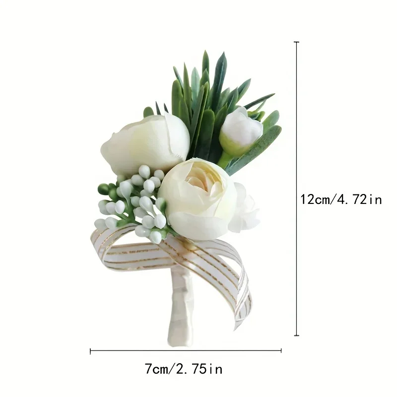 Artificial Ivory Rose Flowers Simulation Silk Corsage Boutonniere Fake Wrist Flowers For Wedding Birthday Bridal