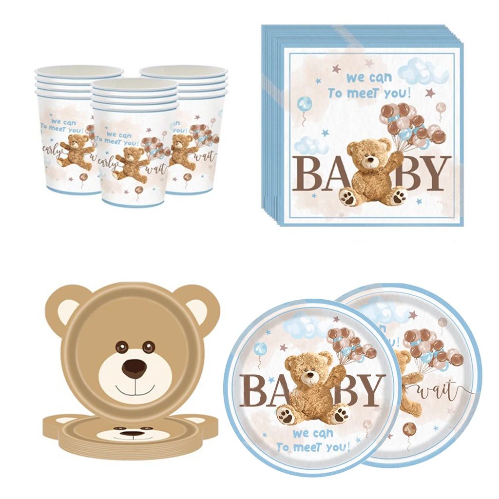 Cartoon Bear Jednorazowa zastawa stołowa We Can Bearly Wait Baby Bear Plates Serwetka Bear Theme Kids Birthday Party Babyshower Decor