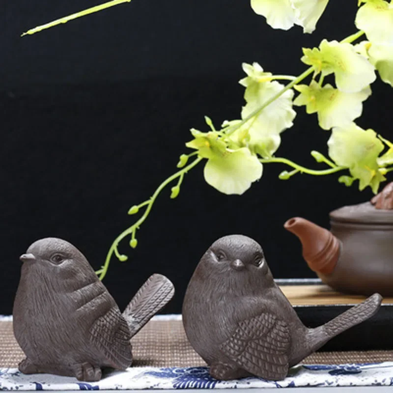 

Handmade Lucky Teapet Birds for Home Garden Decoration, Desk Ornaments, Purple Sand Statues, Decor