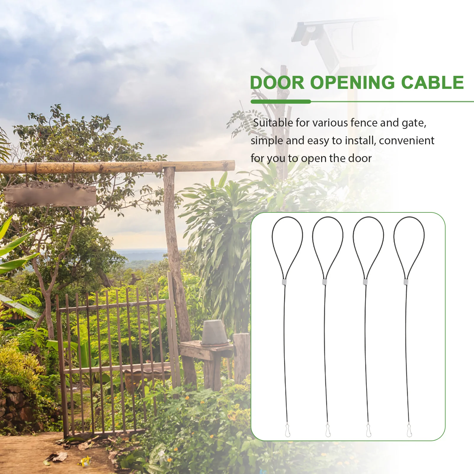 

Gate Latch Cable Pull Stainless Steel Lanyard Adjustable Cord Wood Fence Opener Metal Fences Door Hardware Secure Yard Fence
