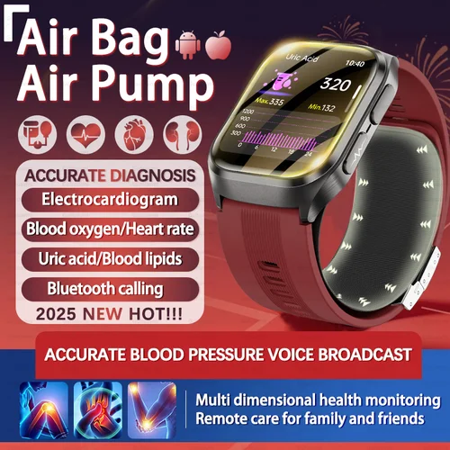 2025 새로운 에어백 에어 펌프 혈압 ECG 요산 혈액 지방 혈액 산소 심박수 온도 건강 정확한 진단 스마트 시계