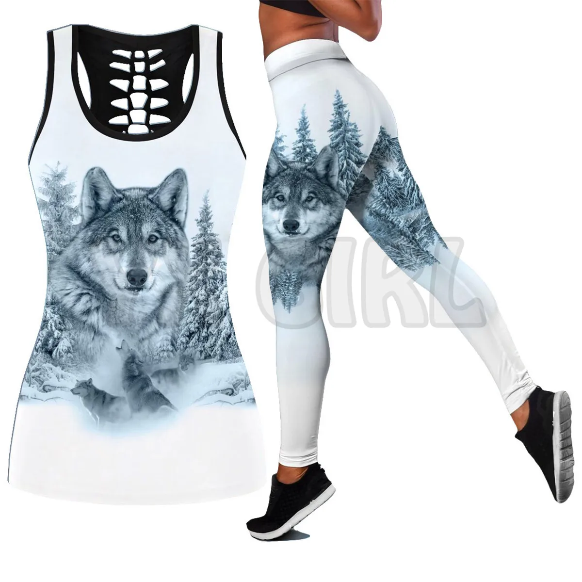 

Beautifull White Wolf 3D Printed Tank Top+Legging Combo Outfit Yoga Fitness Legging Women