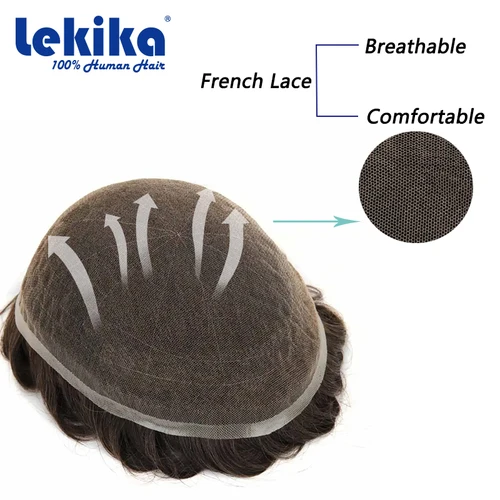 Imagen 2 del producto Tupé nuevo encaje suizo completo prótesis de cabello Natural para hombres peluca transpirable reemplazo 100% pelucas de cabello humano sistema de cabello de 6 ''