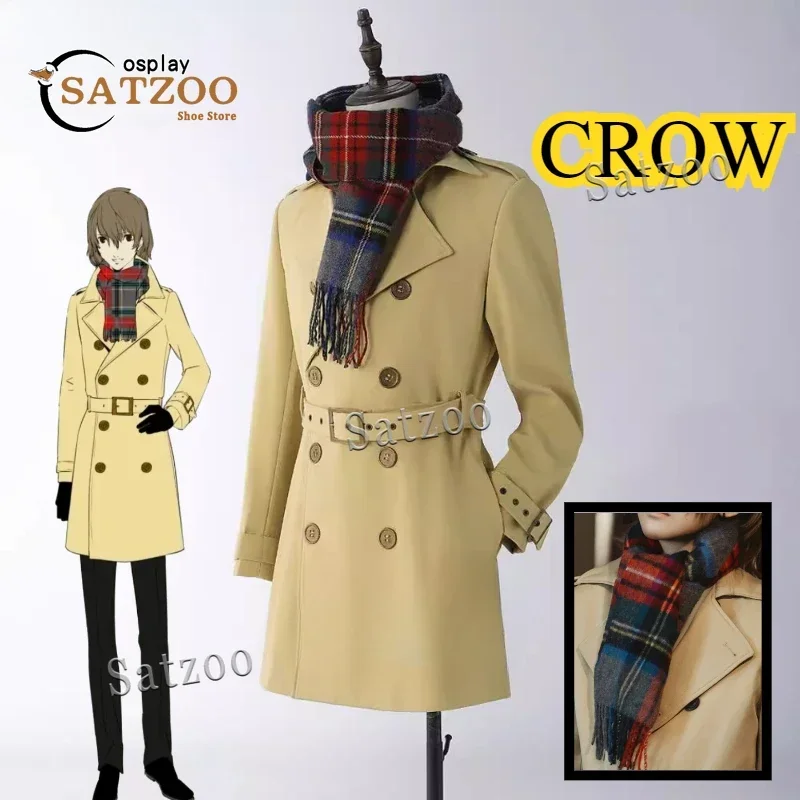 Anime Game Personaa 5 Cosplay Akechi Goro Costume P5 CROW Winter Coat Uniform Scarf Adult Man Christmas Suit Customized