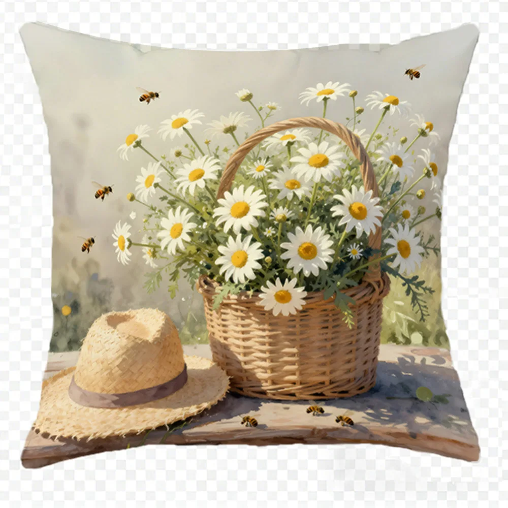 1-Piece Floral Print Pillow Cover, Exquisite Design, Square Sofa Cushion Cover