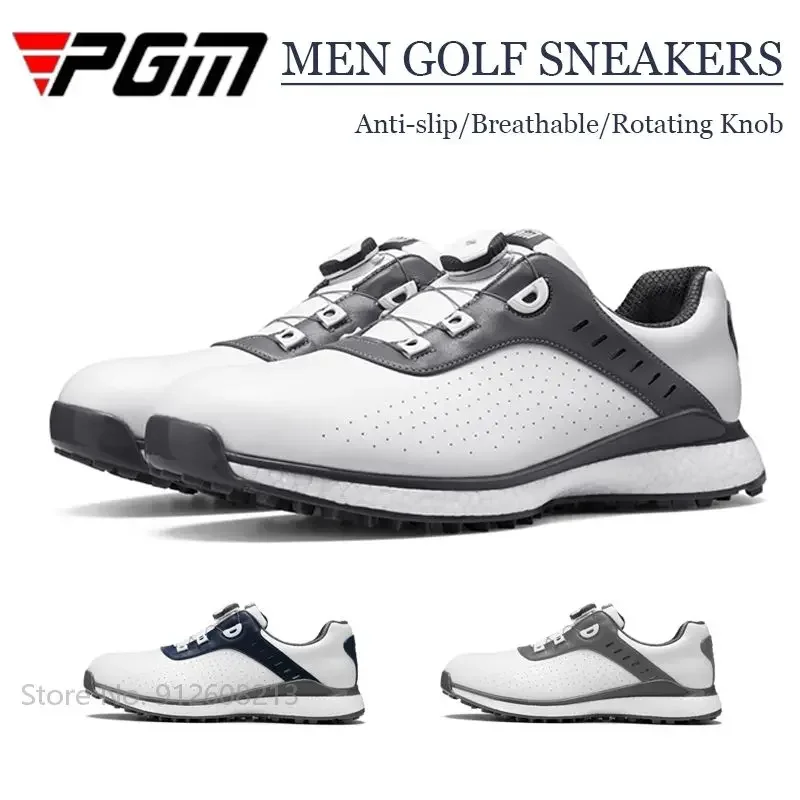 

PGM Male Waterproof Golf Sneakers Men Breathable Sports Shoes Ultra-light Cushioning Golf Footwear Anti-Slip Knob Buckle Trainer