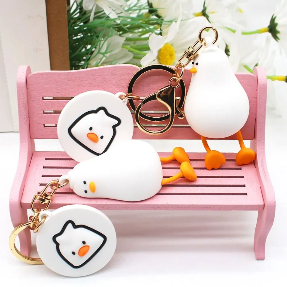 Car Keyfob Lying Down Duck Cartoon Lying Down Duck Keychain PVC Animal Lying Duck Doll Keyring Ins Trinket Pendant Accessories