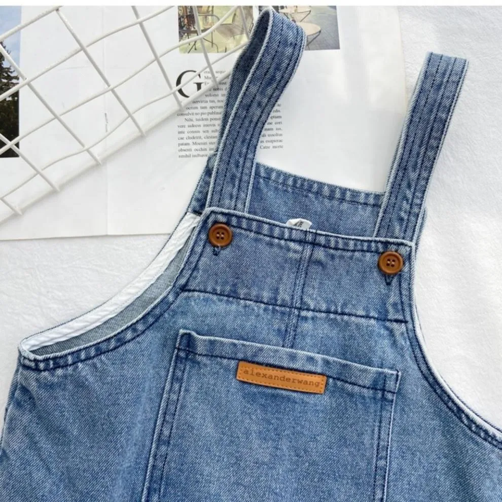 New Kid Boys Overall Girls Denim Strap Pants Solid Color Trousers Spring Autumn New Casual Cargo Pant Fashion Clothing 2-8 Years