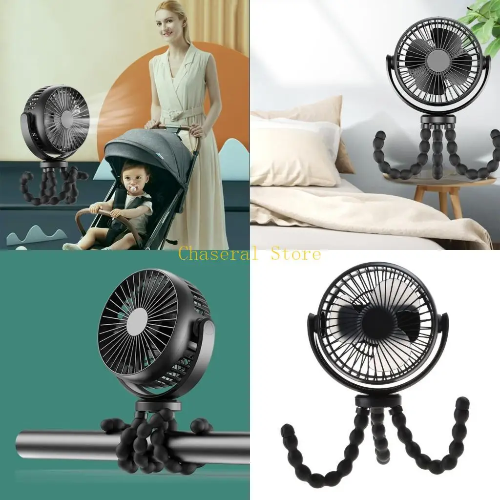 E7CE Mini Rotatable Fan for Stroller Bike USB Chargeable Clip On Tripod Fan for Baby