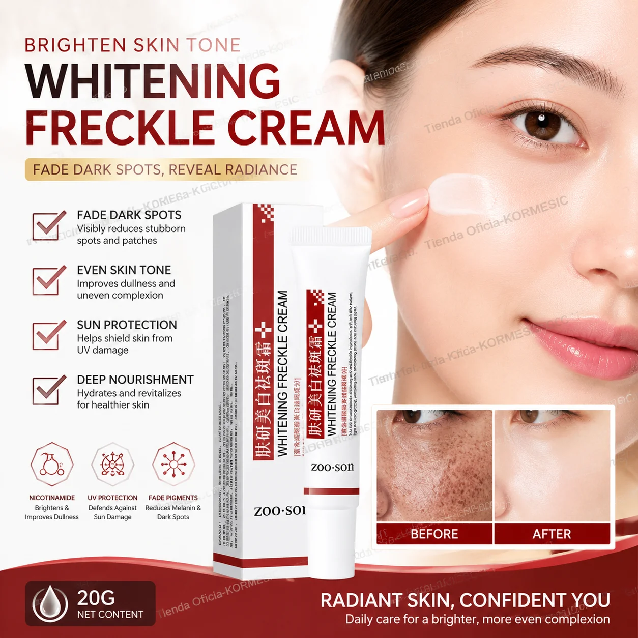 Whitening Freckle Cream Remove Dark Spots Anti Freckle Face Creams Niacinamide Fade Pigmentation Melasma Brighten Skin Care 20g