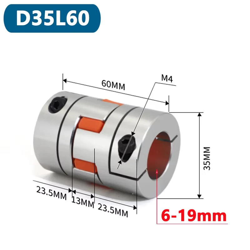 

1pc Six Jaws D35L60 Coupler Aluminium Plum Flexible Shaft Coupling Motor Connector CNC Elastic Couplings D35 L60 Bore 6-19mm