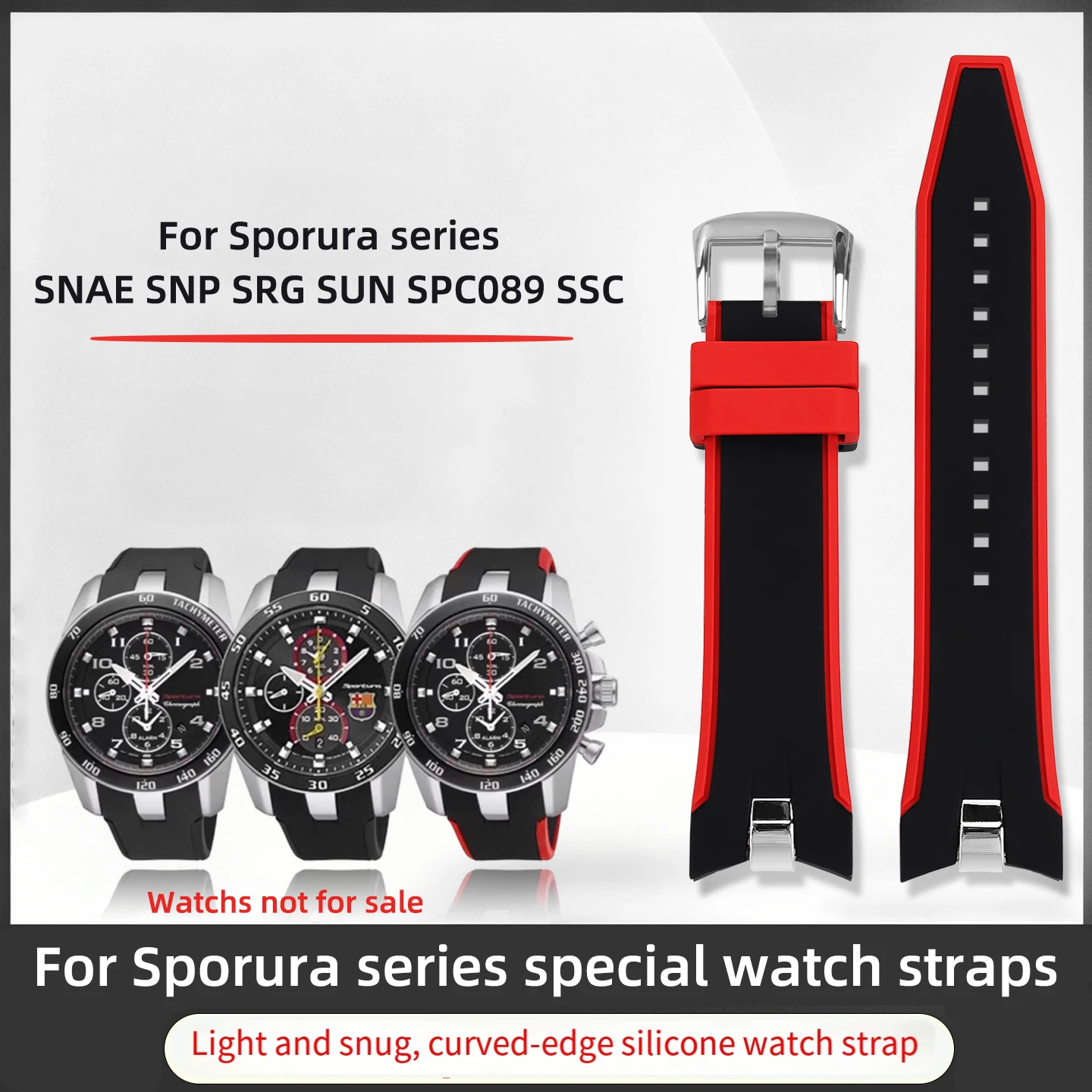 

Силиконовый ремешок 21 мм для Seiko Sporura SPC089 SNAE SNP SRG SUN SSC, изогнутый ремешок, спортивные водонепроницаемые запасные части, черный, красный