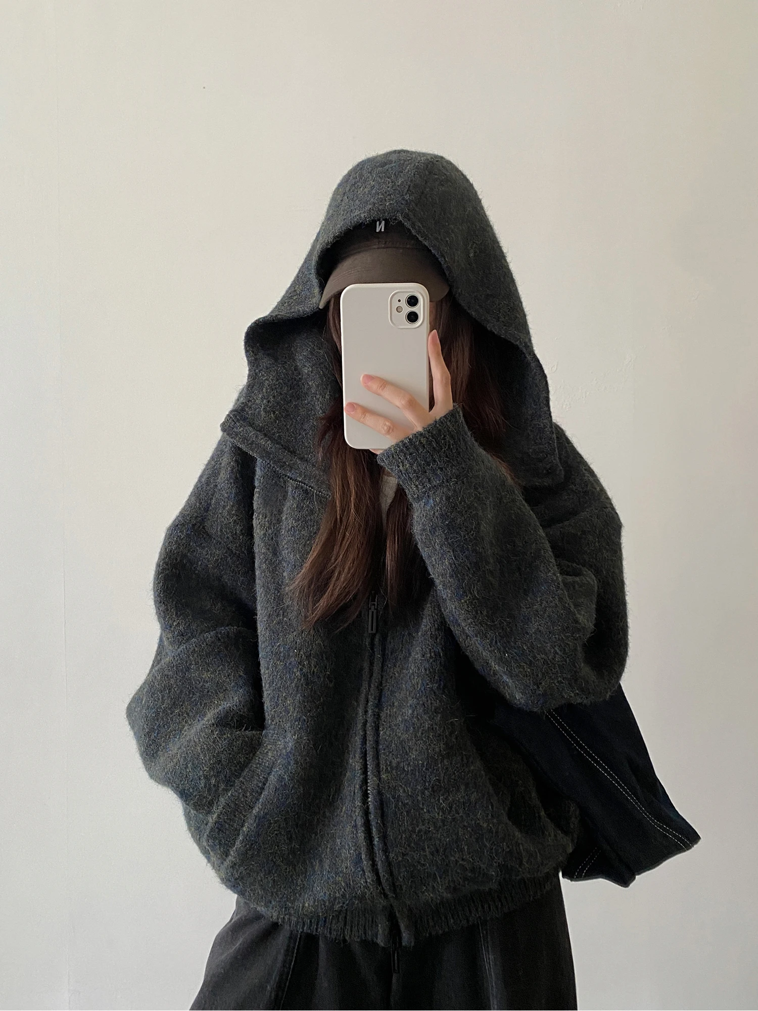 

SunYeo Women's Open Cardigan Knitted Hat Loose Sweater Outerwear Mouton Wool Casual Sle Autumn Winter Warm Thiened Long S...