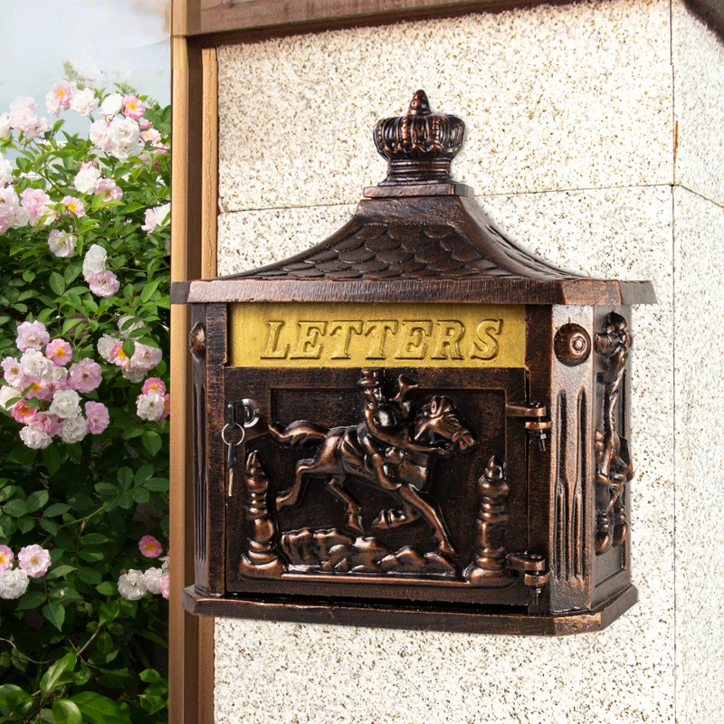 Buzón de puerta de Villa para exteriores, caja de aluminio fundido Retro montada en la pared, a prueba de agua y lluvia, con cerradura, sin óxido