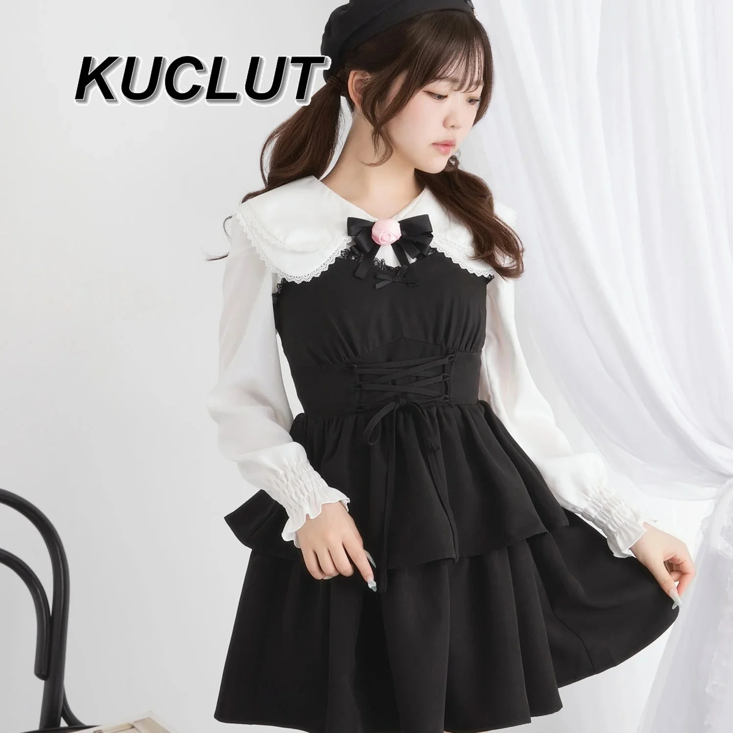 Hauts pour femmes automne hiver nouveaux chemisiers polyvalents mignon Double couche col 3D fleur à manches longues chemise vêtements intérieurs chemises blanches