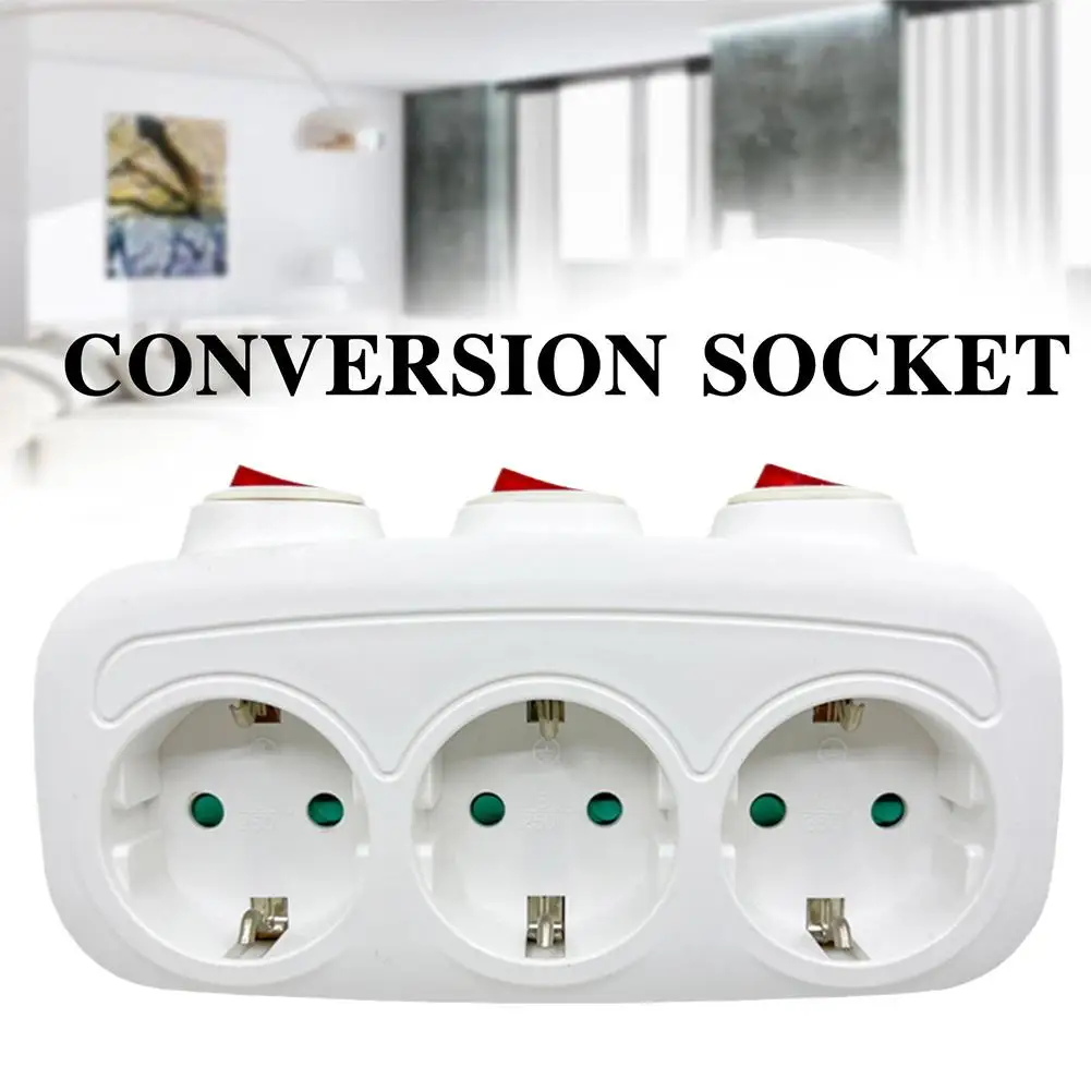 3 Sockets With Single Switch MAX.3680W/250V Single Conversion Power Triple Sockets White Switch Adapter EU Plug Standard O9Y1