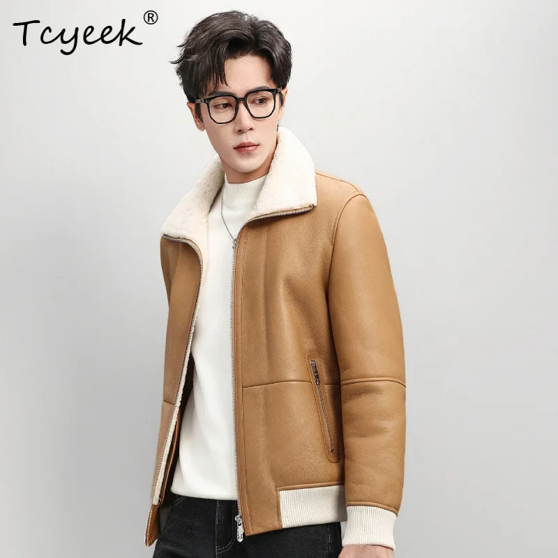 Tcyeek Real Sheepskin Leather Jacket for Men Natural Lamb Wool Thickened Men's Winter Warm Coat High Quality Jackets Chaquetas