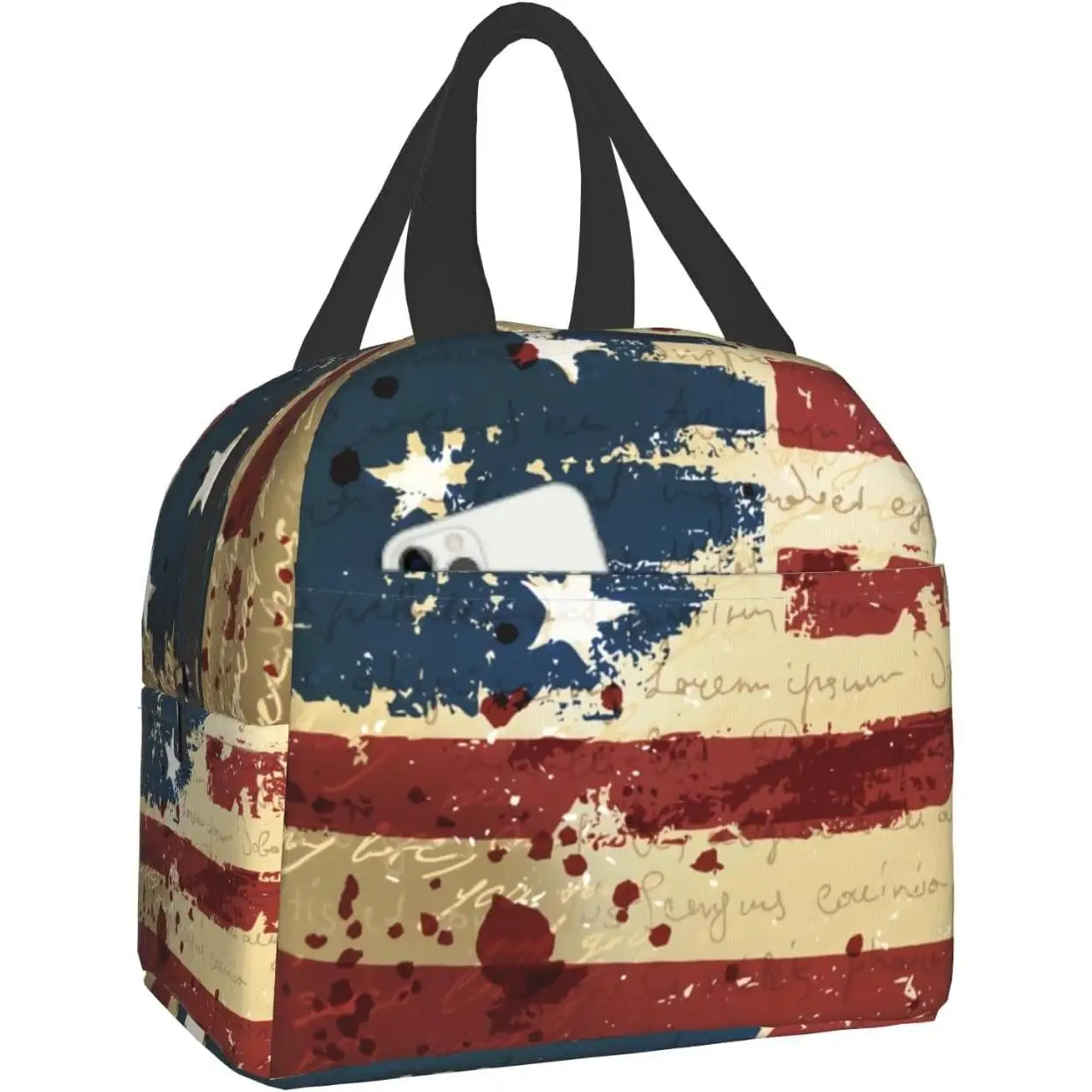 

Lunch Bag Patriotic USA Flag Reusable Lunch Box Container Portable Cooler Thermal Tote Bag for Work Office Picnic Travel