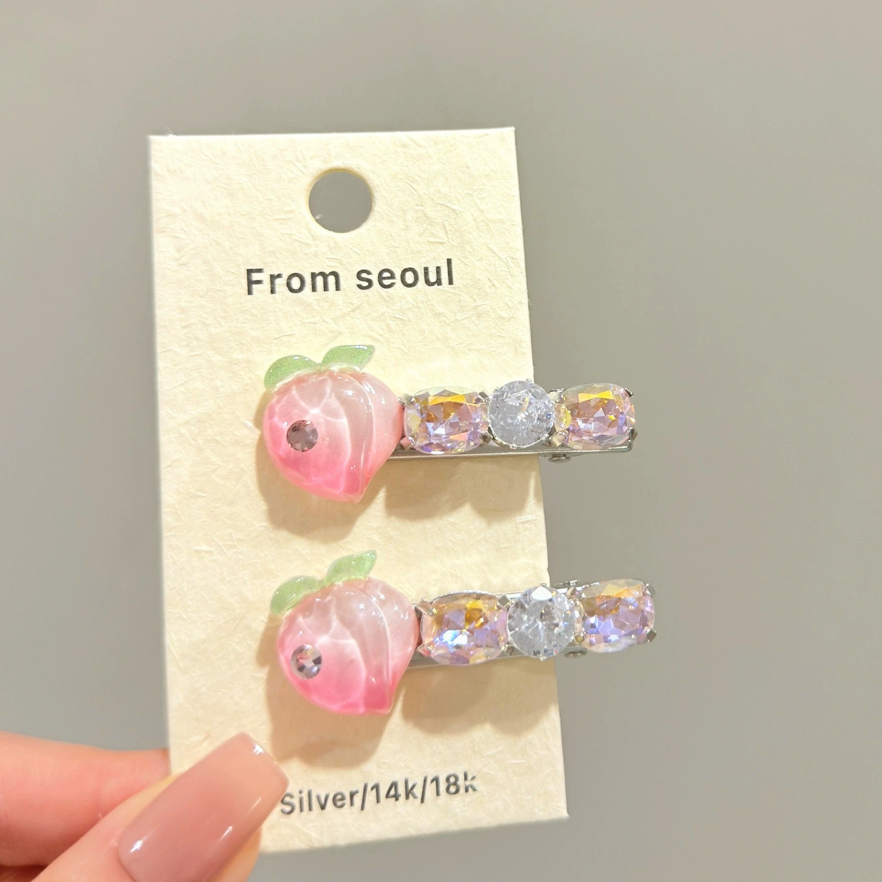2PCS Fruit Shaped Pink Acetate Dopamine Hearted Sweet Zircon Hairclip For Women Girls Daily Girly Hair Accessories