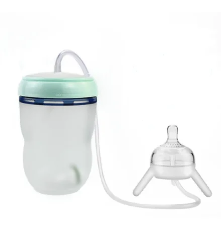 250ml Silicone Baby milk Bottle Children Training Baby Drinking Water Straw Feeding Bottle Hands-free bottle