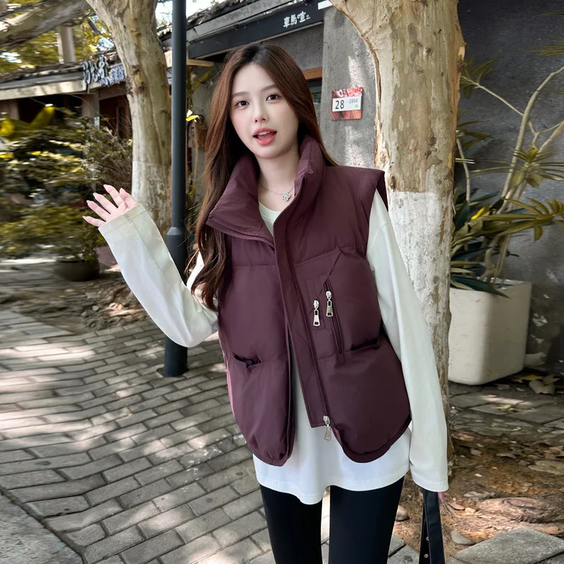 

Хлопковый жилет с воротником-стойкой, женское парковое пальто, зима 2025, новая майка, короткая куртка без рукавов, теплый женский жилет, верхняя одежда