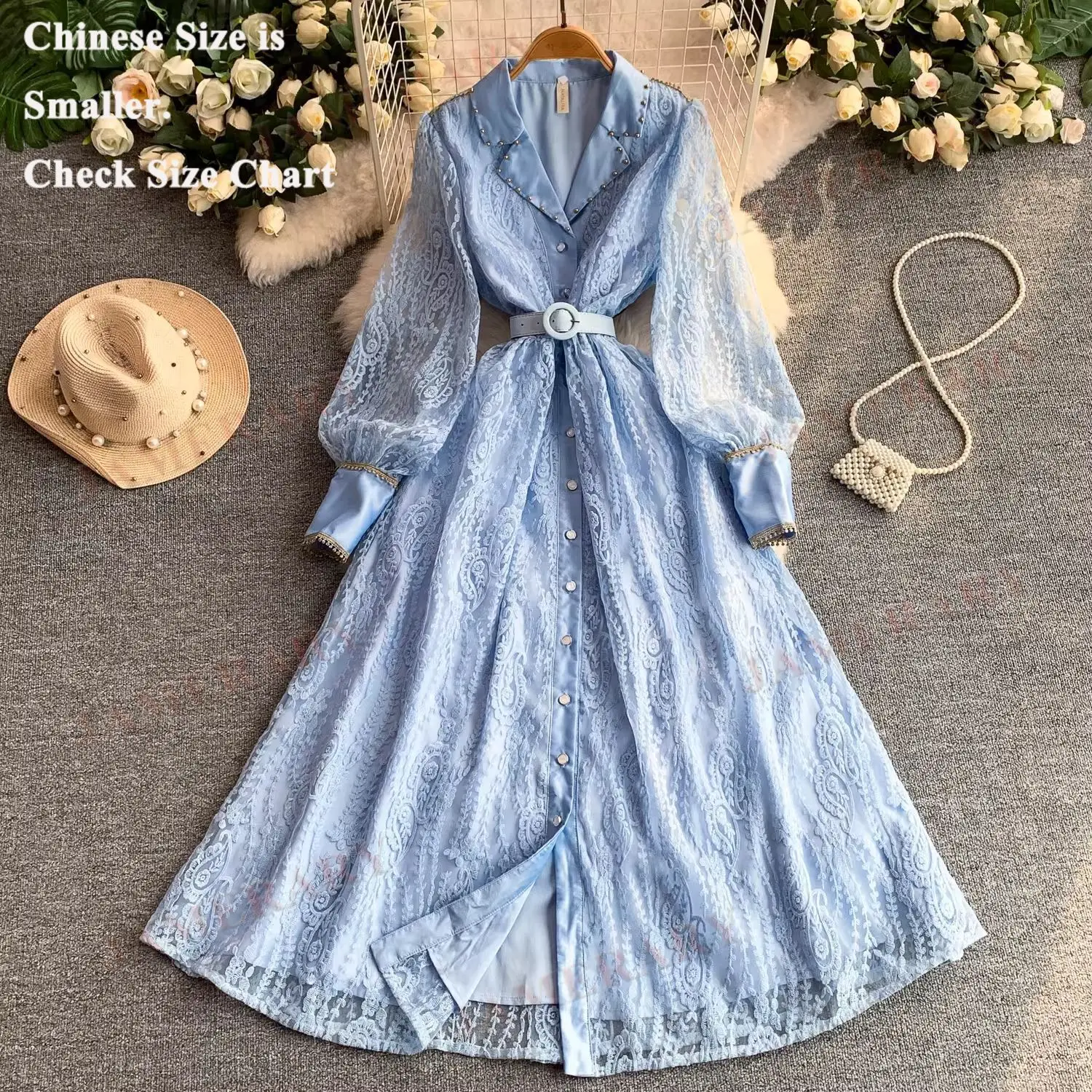

Vintage Elegant Summer Long Sleeve Lace Dresses Women Rhinestone Autumn Hollow Formal Evening Embroidery Dress Shirt Brand