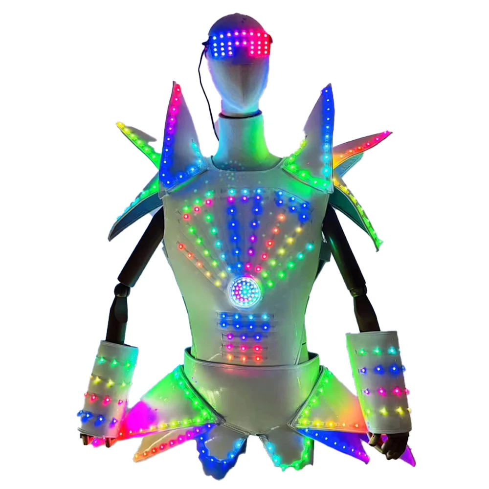 

Colorful Digital LED jacket Vest Led Luminous Robot Suit RGB Colorful Helmet Light Performance Stage Costume For Man
