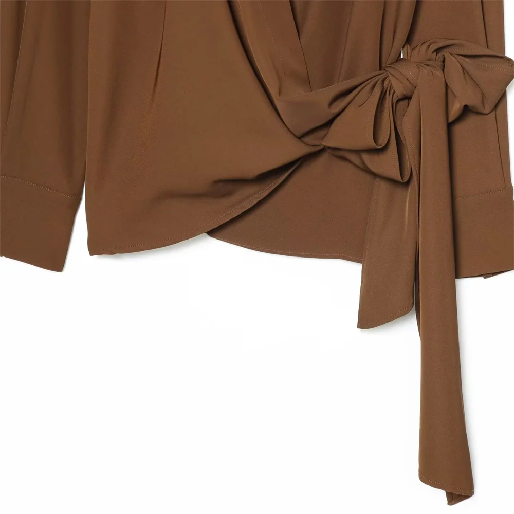 Autumn and Winter New Women's Clothing Style Solid Color Simple and Versatile Long Sleeve Double breasted Folded Top