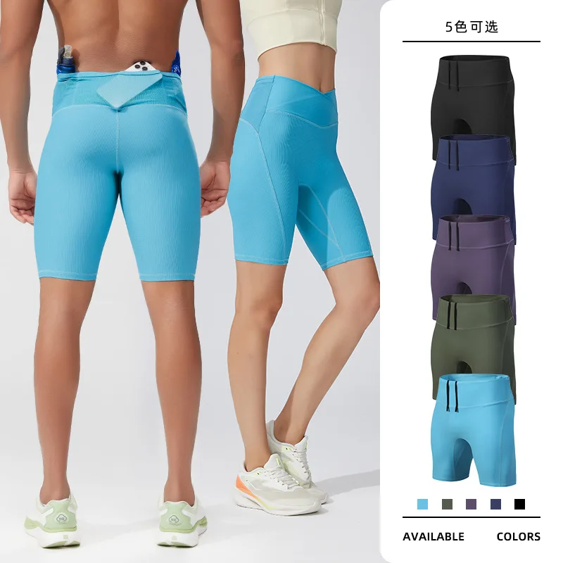 Calções de corrida de cintura alta para homem, de secagem rápida, com efeito de compressão, ideais para treino, com bolsos de rede, calções de ginásti