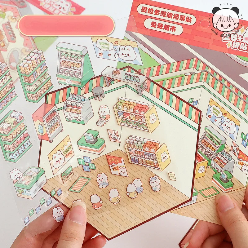 Journamm Scene Miniature Stickers Storage Stickers DIY Cabin Scene Stacking and Pasting Scrapbooking Material Scrapbook Kit image 4