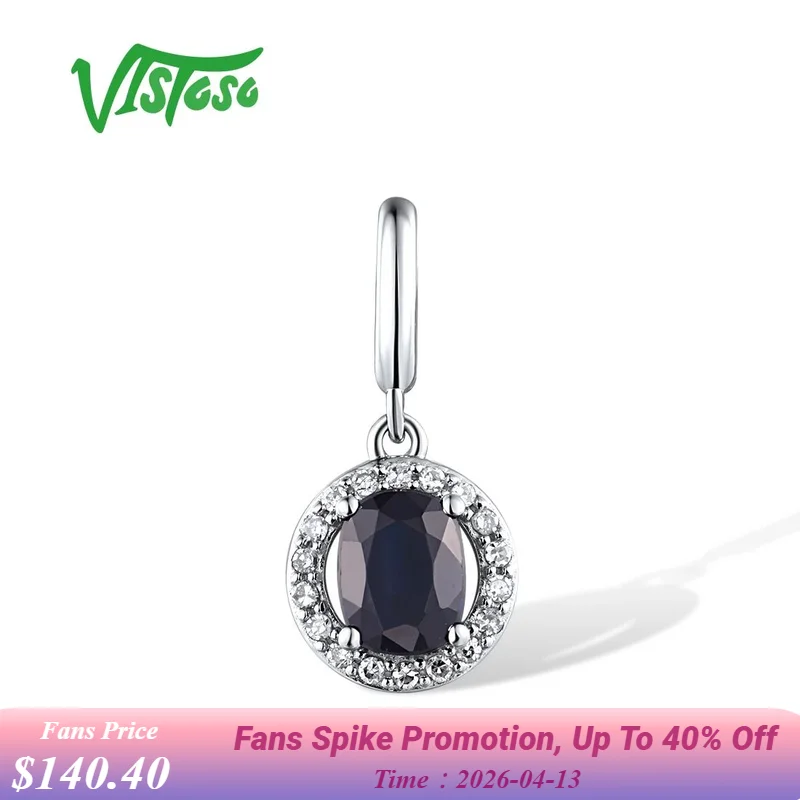 

VISTOSO Genuine 14K 585 White Gold Pendant For Women Sparkling Round Diamonds Blue Sapphire Simple Party Gifts Fine Jewelry