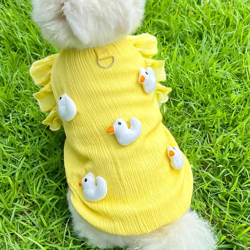 Pet Dog Flying Sleeve Duck Cute Top Can Traction Dog Cat Supplies Teddy Short Sleeve Top Dogs Summer Travel Sunscreen Puppy Vest