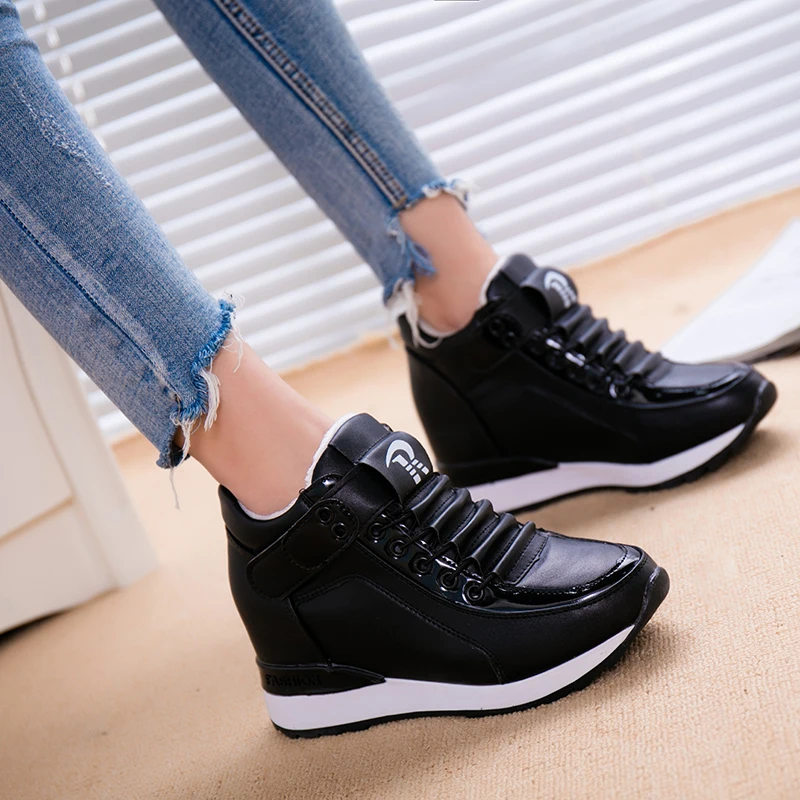 Women Casual Shoes Autumn Platform Hidden Increasing Sneakers PU Leather Shoes Woman Breathable High Quality White Shoe New 2021