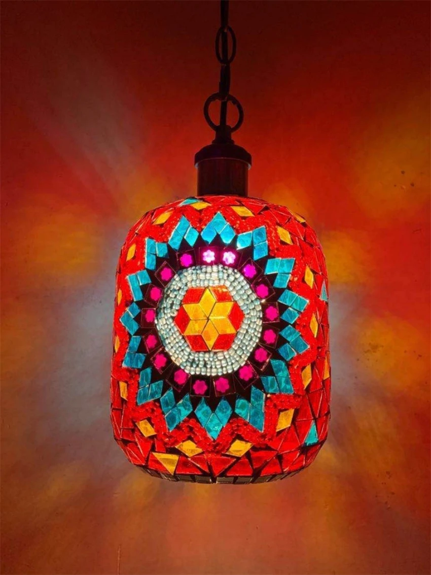 Turkish vintage mosaic stained glass pendant lights Thai café restaurant corridor decorative hanging pendant lamps lighting