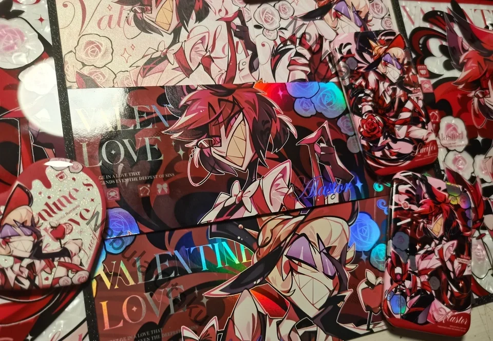 Hazbin Hotel Vox Alastor Charlie Husk Lucifer Double Flash Badge Heart-shaped Badges Coloured Paper Cosplay Colleagues Anime