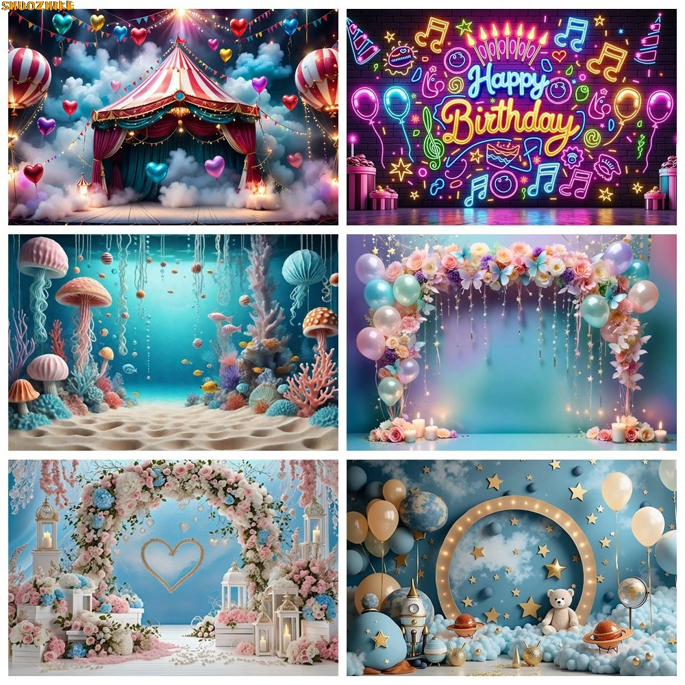 

Birthday Balloons Photozone Backdrop Girls Princess Castle Candyland Background Child Party Decoration Photography Props AW-01