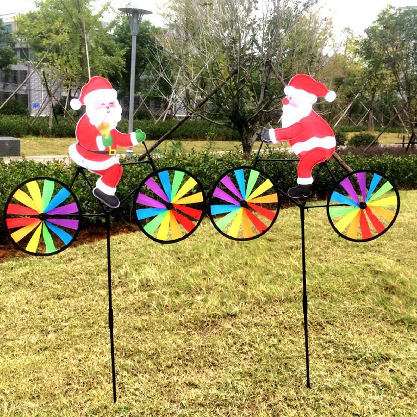 Cute 3D Animal on Bike Windmill Yard Art Whirly Garden Stakes Decorations for Holiday Garden Decoration